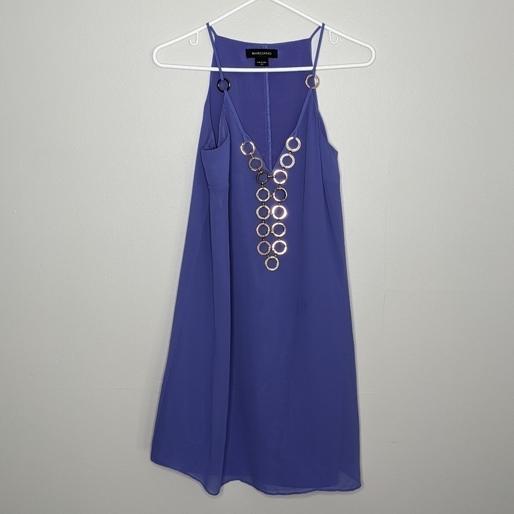 ✨3/$15 Marciano periwinkle blue & gold accent dress XS